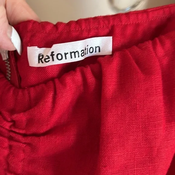 REFORMATION Kathryn 💯 Linen Red Puff Sleeve Dress